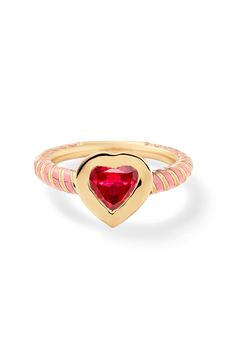 This ring has stolen our hearts. Featuring an enamel and 14K yellow gold band with a bezel set stone of choice, it will steal yours too! The ruby, emerald & sapphires are lab-created stones. Alison Lou, Emerald Blue, Ruby Emerald, Yellow Citrine, Gold Band, White Topaz, Pink Sapphire, Men Necklace, Ring Bracelet