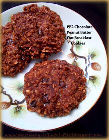 two chocolate peanut butter and cat breakfast cookies on a plate