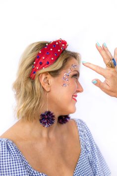 Red, white, and blue school spirit game day glitter gel. Great for July 4th! 🇺🇸 🎆 Spirit Game, Face Glitter, Glitter Gel, Blue Glitter, School Spirit, Hair Accessories Headbands, Bow Headband, July 4th, Red White And Blue