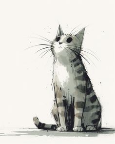 a drawing of a cat sitting on the ground