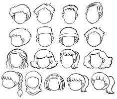 a set of cartoon kids's heads with different hairs and haircuts on them