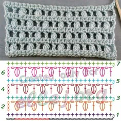 the crochet pattern is shown in three different colors and has two rows of stitchs