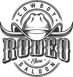 the cowboy rodeo show logo is shown in this black and white photo, with an old western