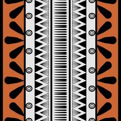 an orange, black and white striped pattern with circles on the bottom half of it