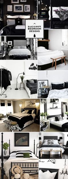 black and white bedroom collage with various items