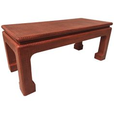 a wooden bench made out of wicker sitting on top of a white background