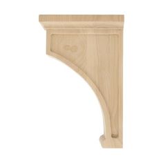 an unfinished wooden shelf bracket on a white background