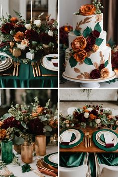 wedding cake with flowers and greenery on the table