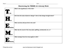 a worksheet with the words theme in black and white