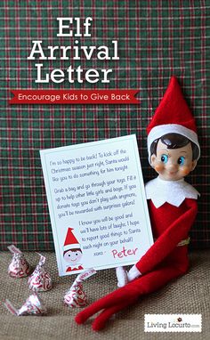 an elf is holding a letter and candy canes in front of the elf's message