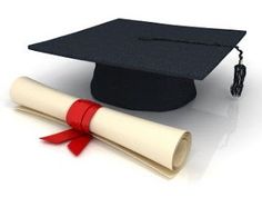 a graduation cap and diploma laying on top of a white sheet with a red ribbon