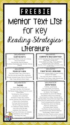 the freebie mentor text list for reading and literature