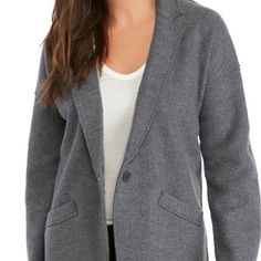 Eileen Fisher Great Slouchy Notched Collar Jacket In Ash Color Polished Yet Relaxed. A Slouchy Jacket With A Notch Collar, Dropped Shoulder And A Hint Of Structure From Our Boiled Wool Knit. Now In Responsible Wool. Designed With An Easy, Boxy Fit. Retail 398.00 A Knit That's Boiled For A Soft, Felted Feel. Structure With Movement. Loved Since 1998. Eileen's Merino Supports Australian Ranchers Who Meet Best Practices For Animal Welfare And Land Management. Meets The Responsible Wool Standard. Notch Collar, Dropped Shoulder, Front Button Closure. Angled Welt Pockets, Seam-Out Details. Dry Clean Only. This Garment Is Responsible By Design. That Means It Meets Our Highest Standard For Environ Winter Everyday Sweater Coat, Workwear Cardigan With Pockets, Casual Sweater Coat For Work, Winter Blazer With Button Closure For Layering, Casual Outerwear With Notch Lapel For Layering, Casual Outerwear For Layering With Notch Lapel, Casual Notch Lapel Outerwear For Layering, Notched Collar Jacket, Winter Sweater Coat