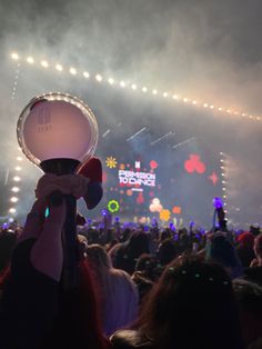 a person with a megaphone on their head at a concert