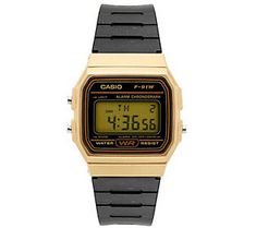 Tough enough to stand up to everyday wear, this men's Casio digital watch boasts a stylish, goldtone case and a sleek, resin strap. From Casio. Casio Digital, Calendar Day, 2nd Place, Led Backlight, Black Resin, 60 Minutes, Dive Watches, Casio Watch, Face Cover