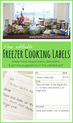 the freezer cooking labels and instructions are shown