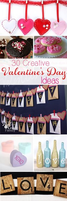 valentine's day crafts and decorations are featured in this collage with the words love spelled