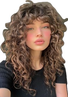 Medium Length Haircut For Naturally Curly Hair, Loose Pin Curls, 2c Curly Hair Bangs, Haïr Cut Curly Hair, Curly Bangs Haircut, Long Shag Curly Hair, 2c Haircuts, 3a Haircut, 90s Curly Hair