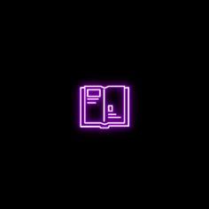 an open book glowing in the dark with purple neon lights on it's side