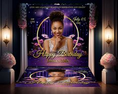 a birthday party flyer with a woman on it