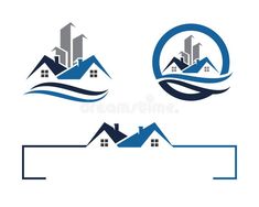 two houses in the water with mountains and buildings on top of them royalty images for logos,