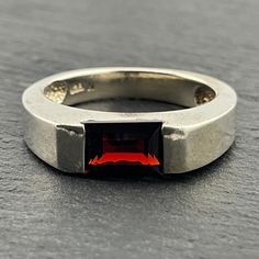 Vintage Garnet Sterling Silver Band Ring, UK Size M1/2, US Size 61/4, EU Size 52, Stamped 925, Ring Front Max Width 5mm, Weight 4.52 Grams, Lovely Condition Garnet Ring Silver, Vintage Sterling Silver Rings, Sterling Silver Rings Bands, 925 Ring, Phone Background, Silver Band Ring, Garnet Rings, Men's Rings, Sterling Silver Bands