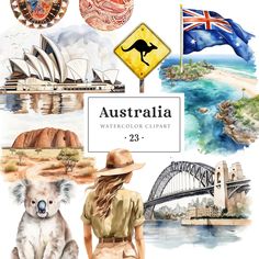 australia watercolor clipart set