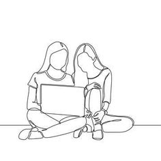 two people sitting on the floor and one is holding a laptop