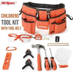 an orange tool kit with tools in it and other items to be used for construction