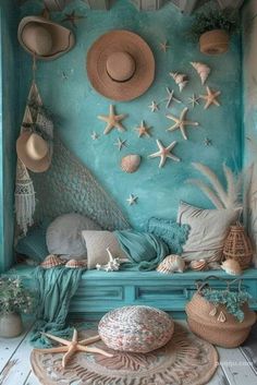 Ocean Living Room Decor Ideas, Sea Witch Home Decor, Home Theme Ideas, Ocean Themed House, Pastel Beach Aesthetic, Sea Bedroom Ideas, Sea Themed Bedroom, Beach Aesthetic Room, Beach Inspired Bedroom