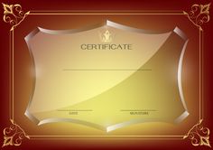 a gold and red certificate with an ornate border around it, on a brown background