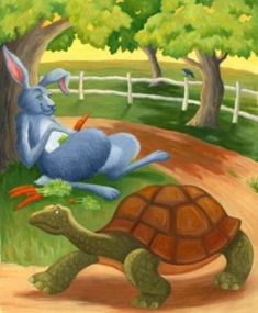 the rabbit and the tortoise are eating carrots