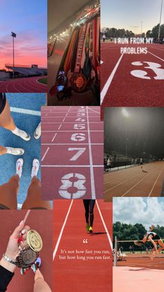 a collage of photos with the words run from my problems on them and images of athletes