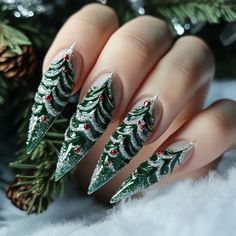 Christmas Tree Acrylic Nails, 3d Nail Art Christmas, 3d Christmas Nail Art Designs, Intricate Christmas Nails, Christmas Nails 3d Design, Christmas Stilleto Nails Designs, Christmas Tree Cake Nails, Christmas Nails Extra, Ugly Christmas Nails