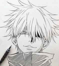 a drawing of an anime character with short hair