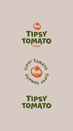 three different logos for pizzas and other foods