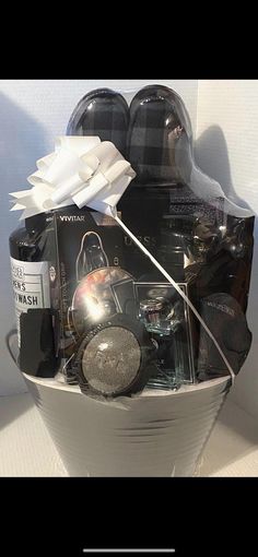 a basket filled with assorted items on top of a table