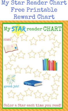 the star reader chart is shown with books and pencils on it, as well as stars