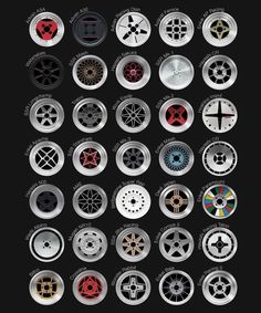 an image of different types of wheels on a black background