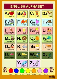 an english alphabet poster with animals and letters