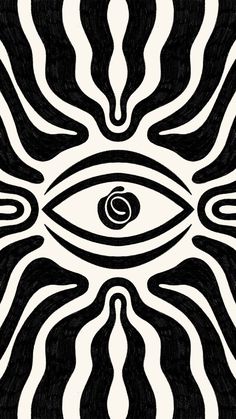 an all seeing eye in the center of a black and white pattern with swirls