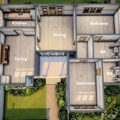 an aerial view of a house with all the rooms labelled