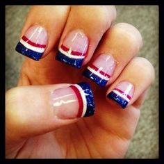 4th of July Acrylic Nails | Simple and FUN! Memorial Day Nails Acrylic, Fourth Nails, July Nails Ideas, American Manicure Nails, Holidays Nails, Solar Nails, Nail Pics