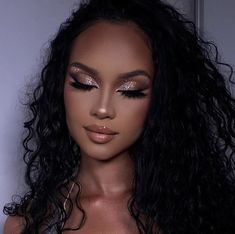 Holiday Glam Makeup Black Women, Gold Glam Makeup Glitter, Soft Glam Makeup Black Women Glitter, Bold Glam Makeup Black Women, Glitter Glam Makeup For Black Women, Formal Makeup, Short Hair Balayage