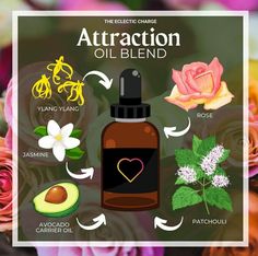 Attraction Oil, Essential Oil Perfume Blends, Essential Oil Perfumes Recipes, Essential Oil Beauty, Essential Oil Diffuser Blends Recipes, Perfume Recipes, Essential Oils Guide