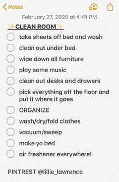 the clean room checklist is shown in this screenshote, which shows where you can