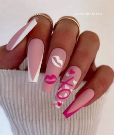 Valentines Day Nail Designs and Nail Art Trends To Try - Her Blog Journal Girly Acrylic, Summer Acrylic, 2024 Nails, Pointed Nails, Dope Nail Designs, Long Acrylic, Coffin Nails Long, Baby 2, Pink Acrylic