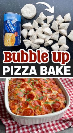 bubble up pizza bake with marshmallows and pepperoni on the side