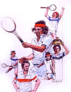 a drawing of tennis players with their rackets