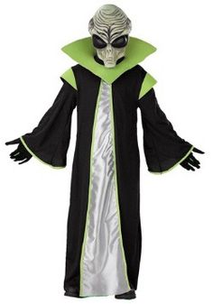 a skeleton wearing a black and white robe with green trimmings, standing in front of a white background